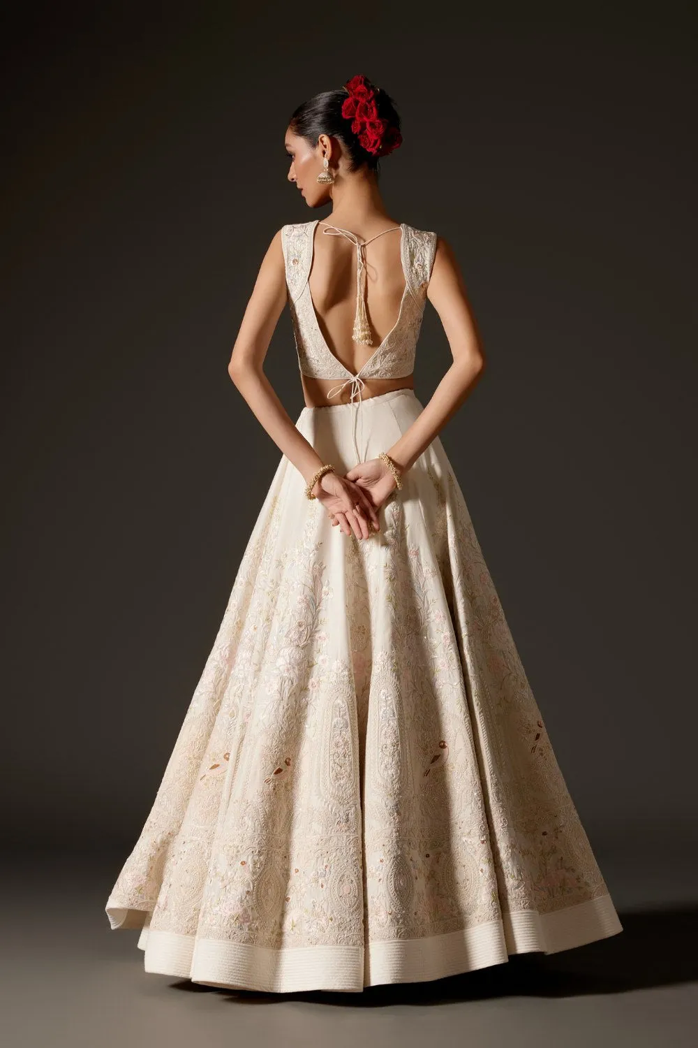 Ivory Chanderi Lehenga with Intricate Dori Embroidery
