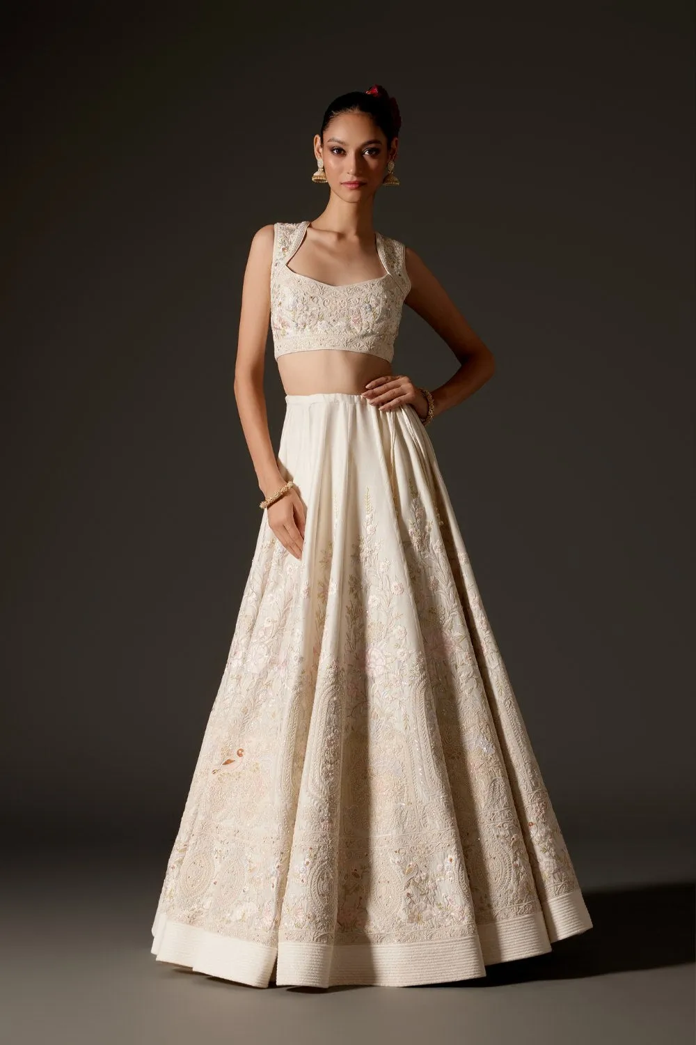 Ivory Chanderi Lehenga with Intricate Dori Embroidery