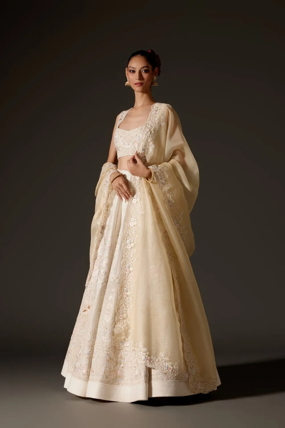 Ivory Chanderi Lehenga with Intricate Dori Embroidery