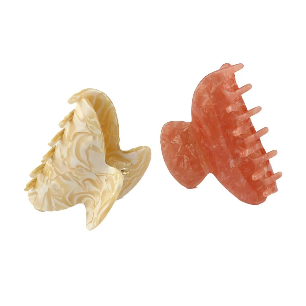 JIRIS 2PCS 2.75 inches Hair Claw Banana Clips tortoise Barrettes Celluloid French Design Barrettes celluloid Pattern print Small Fashion Accessories for Women Girls(SET5)