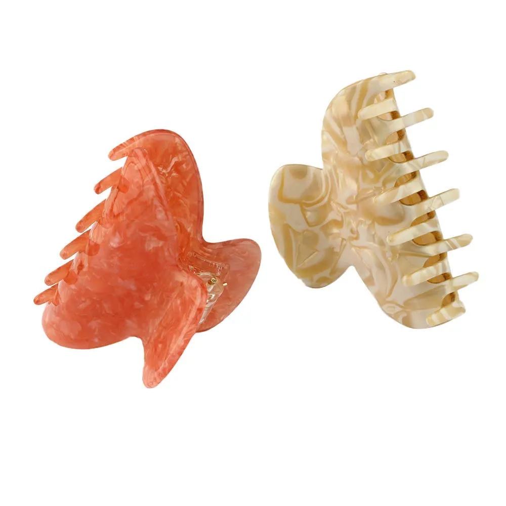 JIRIS 2PCS 2.75 inches Hair Claw Banana Clips tortoise Barrettes Celluloid French Design Barrettes celluloid Pattern print Small Fashion Accessories for Women Girls(SET5)