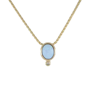 John Medeiros Opalas do Mar Collection - Blue Oval Opal Pendant with CZ on 16-18” Chain