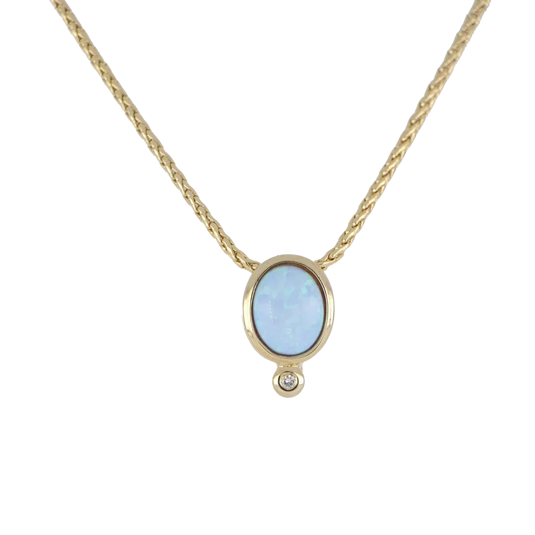 John Medeiros Opalas do Mar Collection - Blue Oval Opal Pendant with CZ on 16-18” Chain