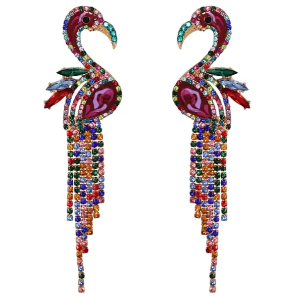 Jubilant Flamingo Rhinestone Tassel Earrings