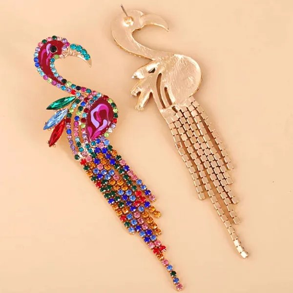Jubilant Flamingo Rhinestone Tassel Earrings