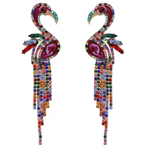 Jubilant Flamingo Rhinestone Tassel Earrings