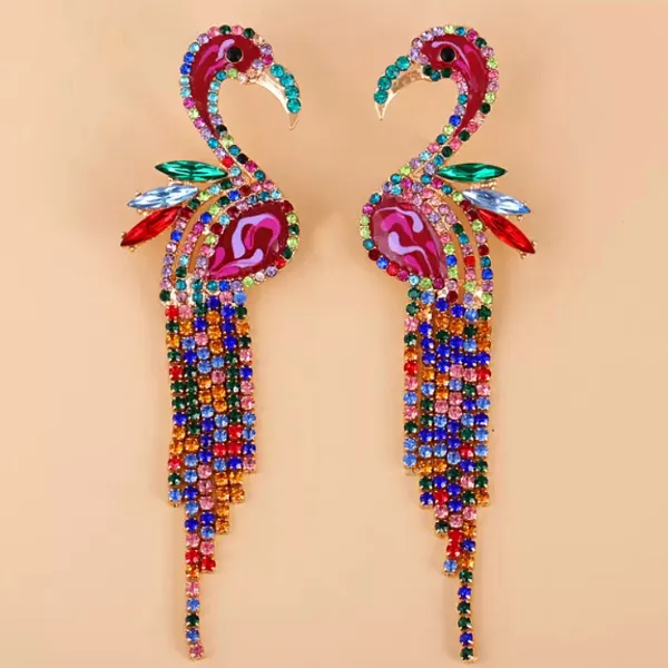 Jubilant Flamingo Rhinestone Tassel Earrings