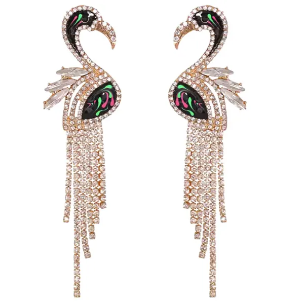Jubilant Flamingo Rhinestone Tassel Earrings