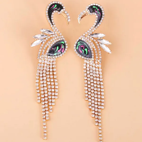 Jubilant Flamingo Rhinestone Tassel Earrings