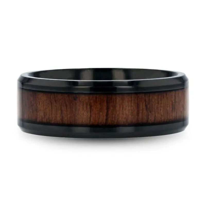 Kony Black Titanium with Black Walnut Inlaid Men’s Wedding Ring