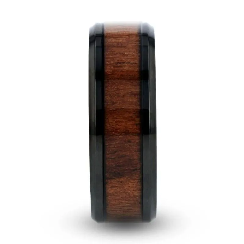 Kony Black Titanium with Black Walnut Inlaid Men’s Wedding Ring