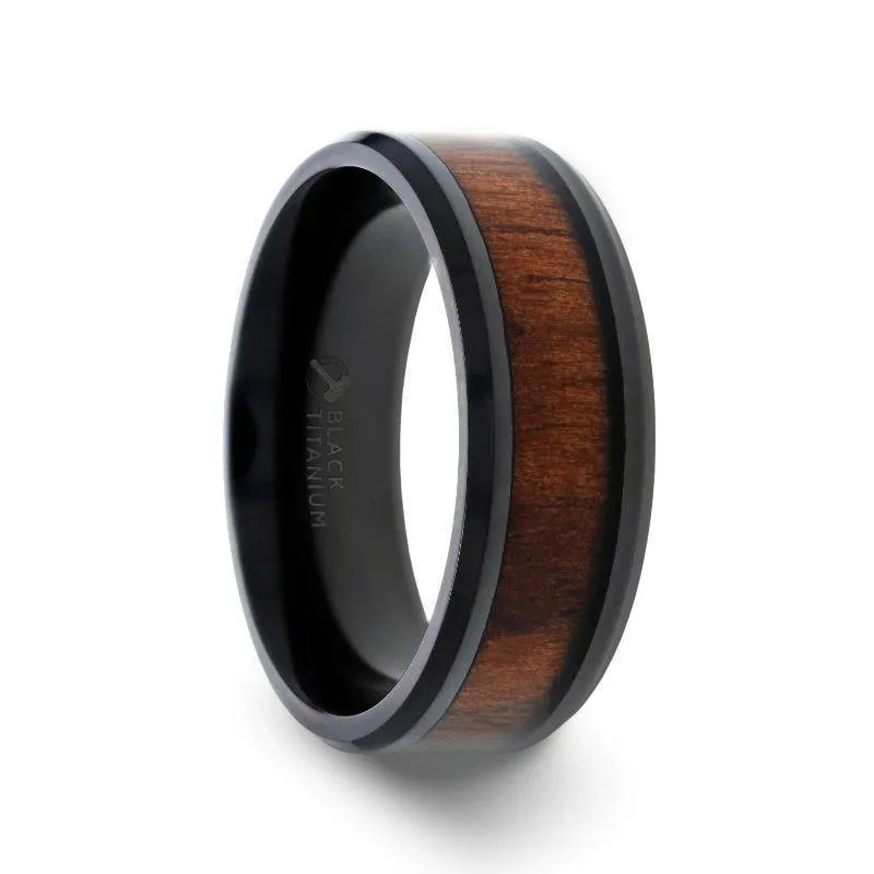 Kony Black Titanium with Black Walnut Inlaid Men’s Wedding Ring