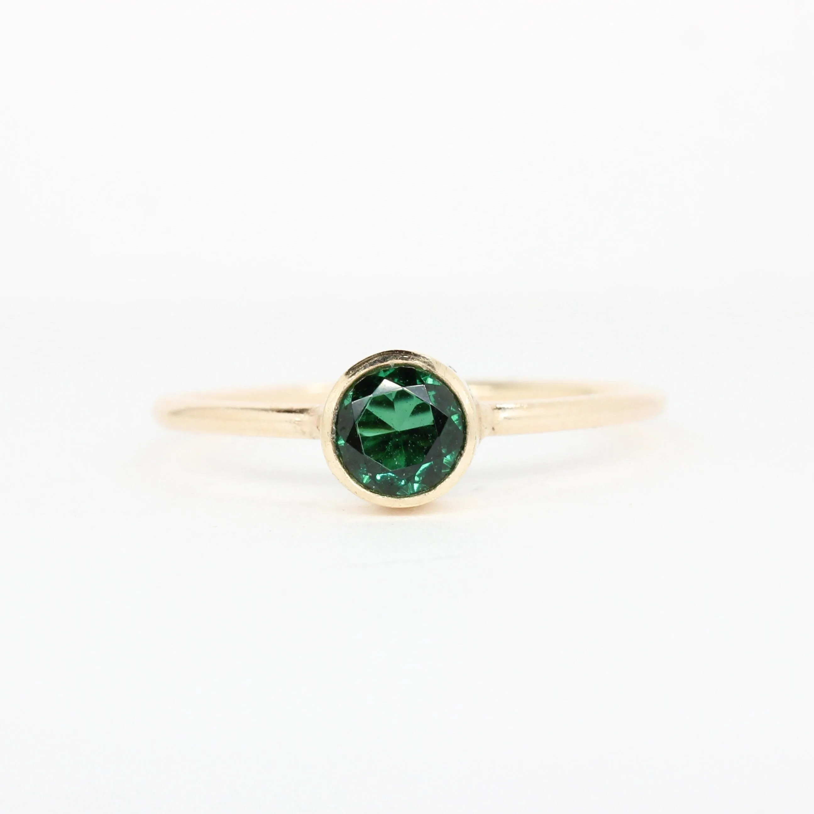 Lab Emerald Stacking Ring in 14K Gold Filled // 5mm Faceted Gemstone May Birthstone