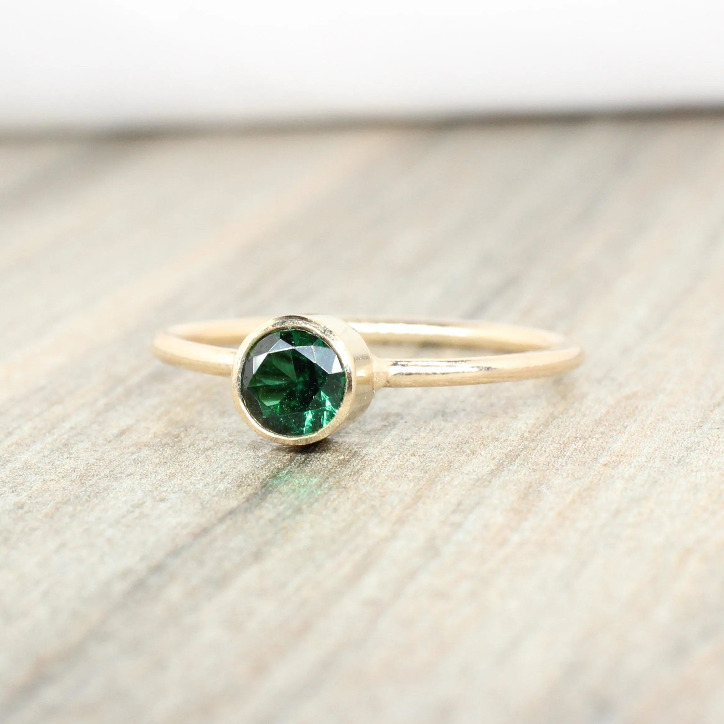Lab Emerald Stacking Ring in 14K Gold Filled // 5mm Faceted Gemstone May Birthstone
