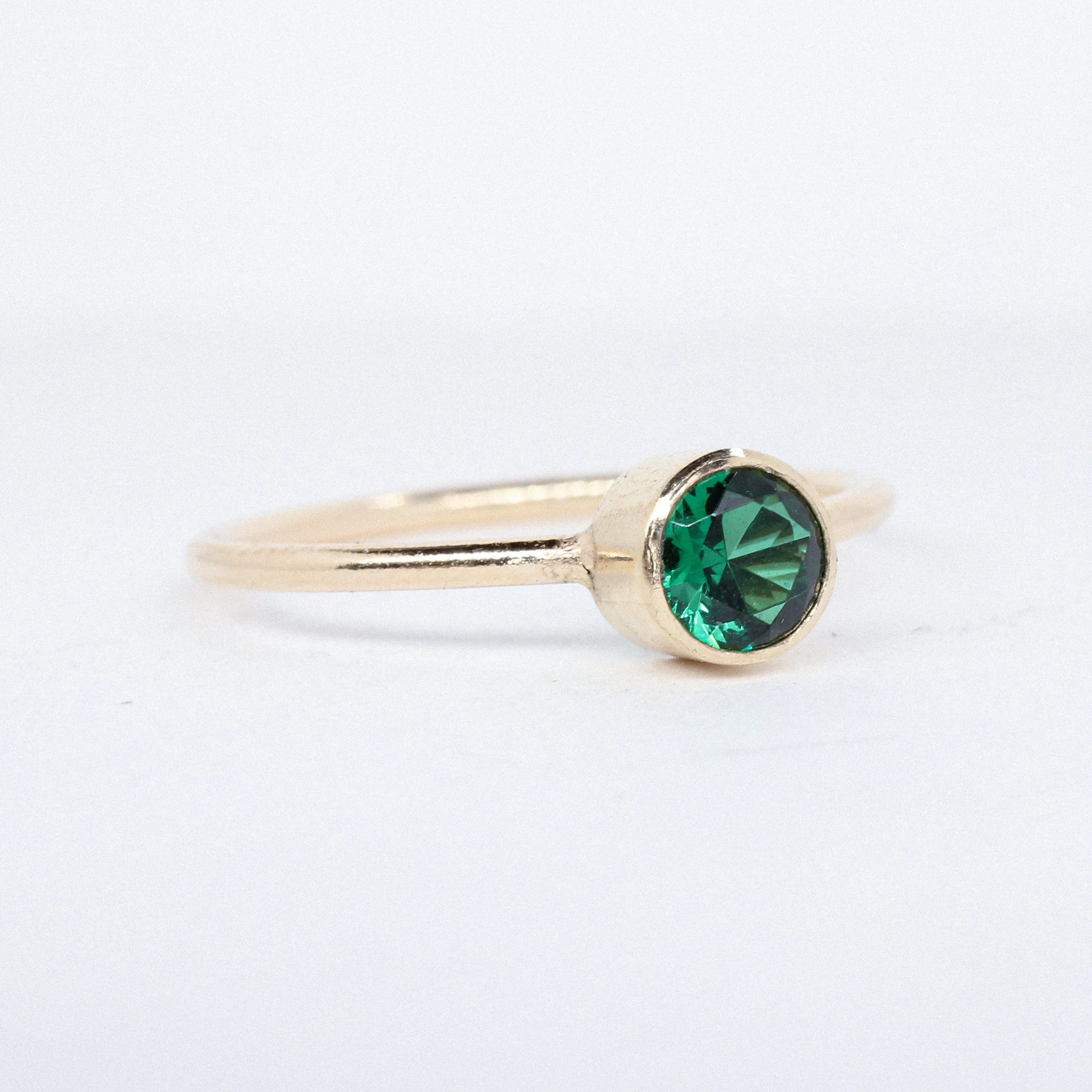 Lab Emerald Stacking Ring in 14K Gold Filled // 5mm Faceted Gemstone May Birthstone