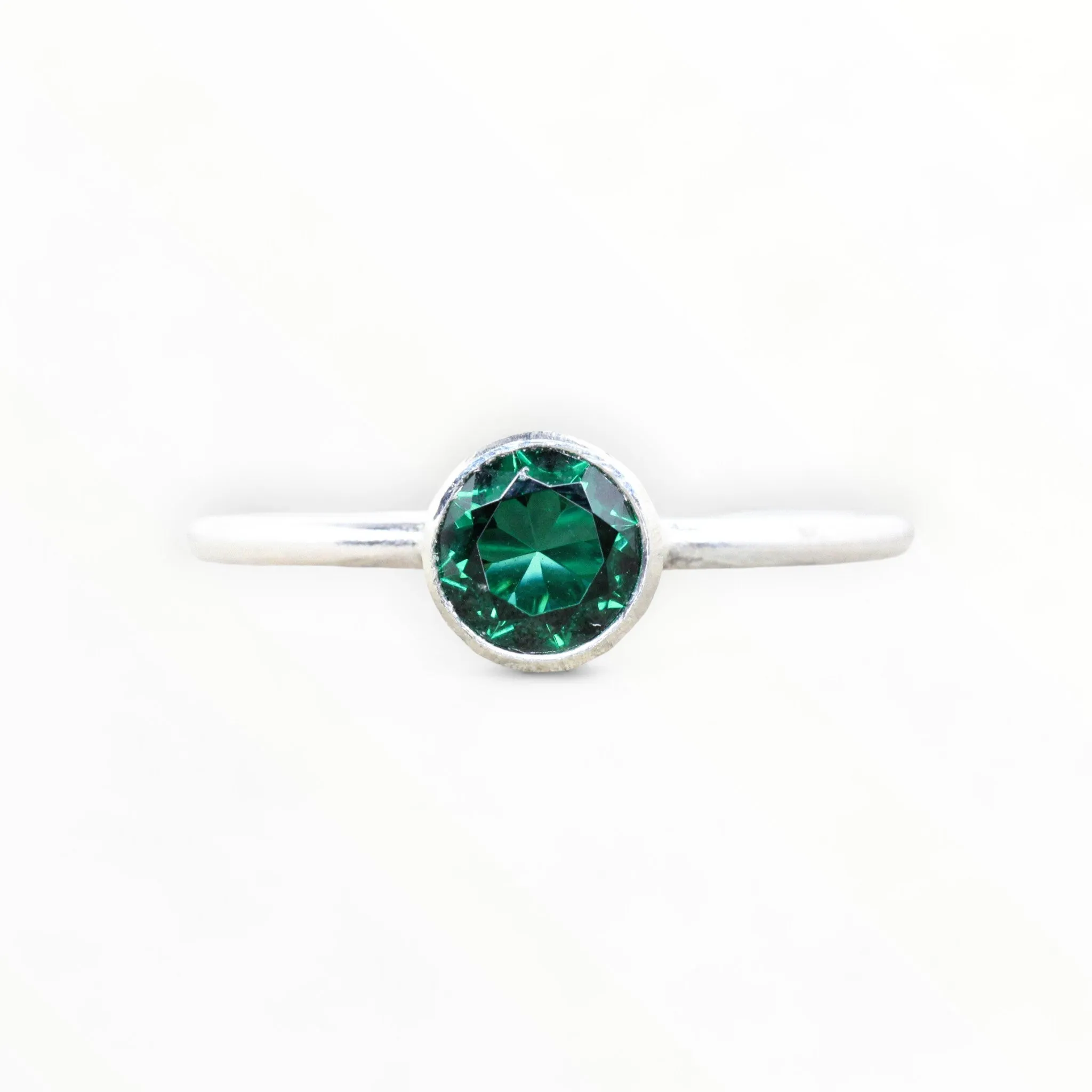 Lab Emerald Stacking Ring in Sterling Silver// 5mm Faceted Gemstone May Birthstone