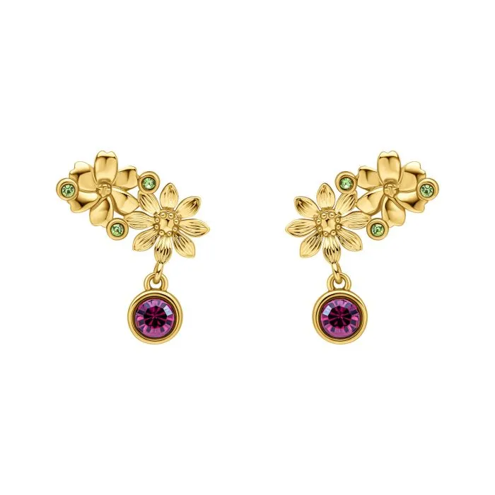 Laura Ashley Crosswell Green & Purple Crystal Drop Earrings Gold Plated