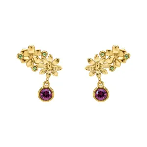 Laura Ashley Crosswell Green & Purple Crystal Drop Earrings Gold Plated