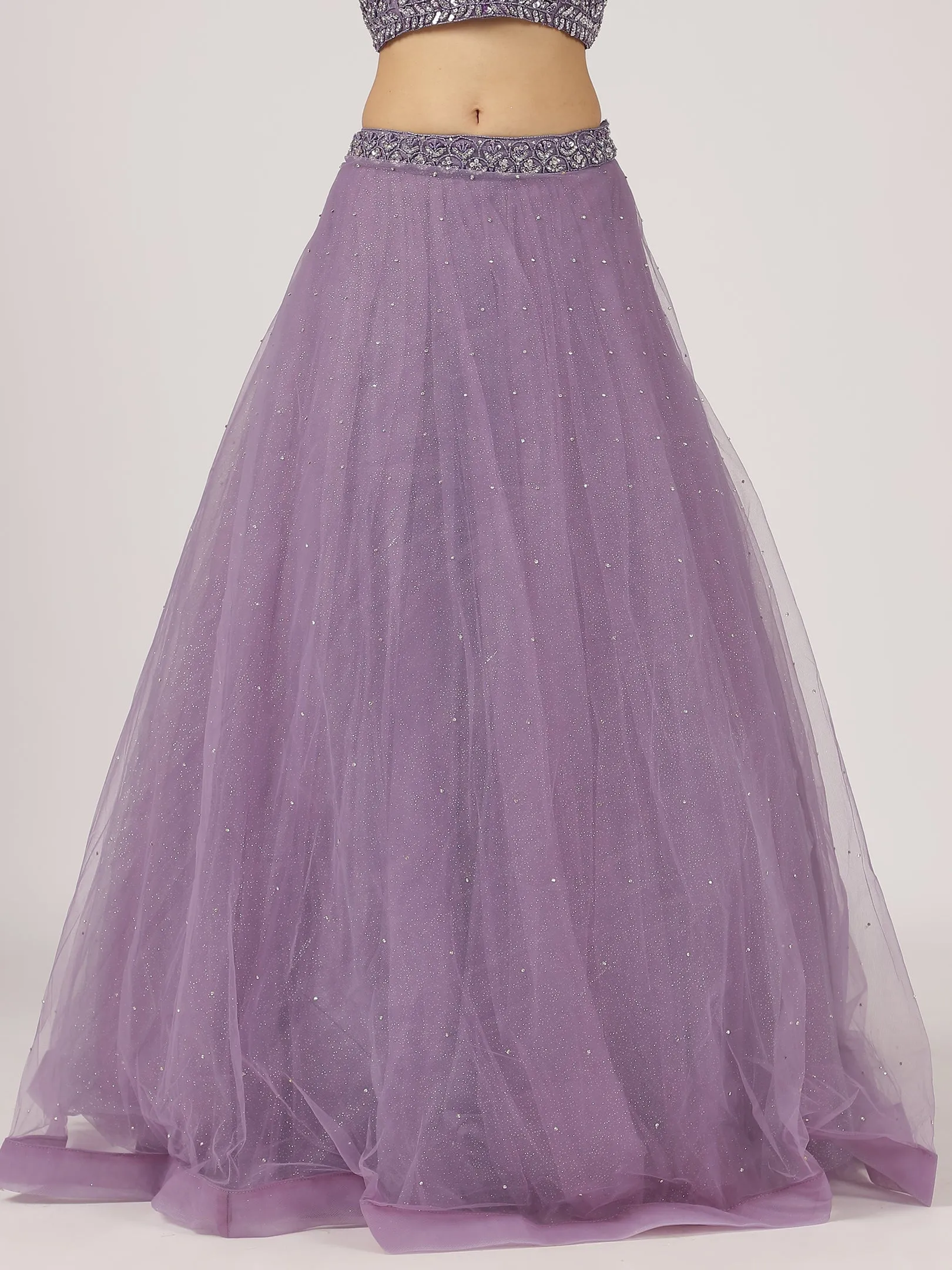 Lavender Net Lehenga with Intricate Sequin & Embroidery Work