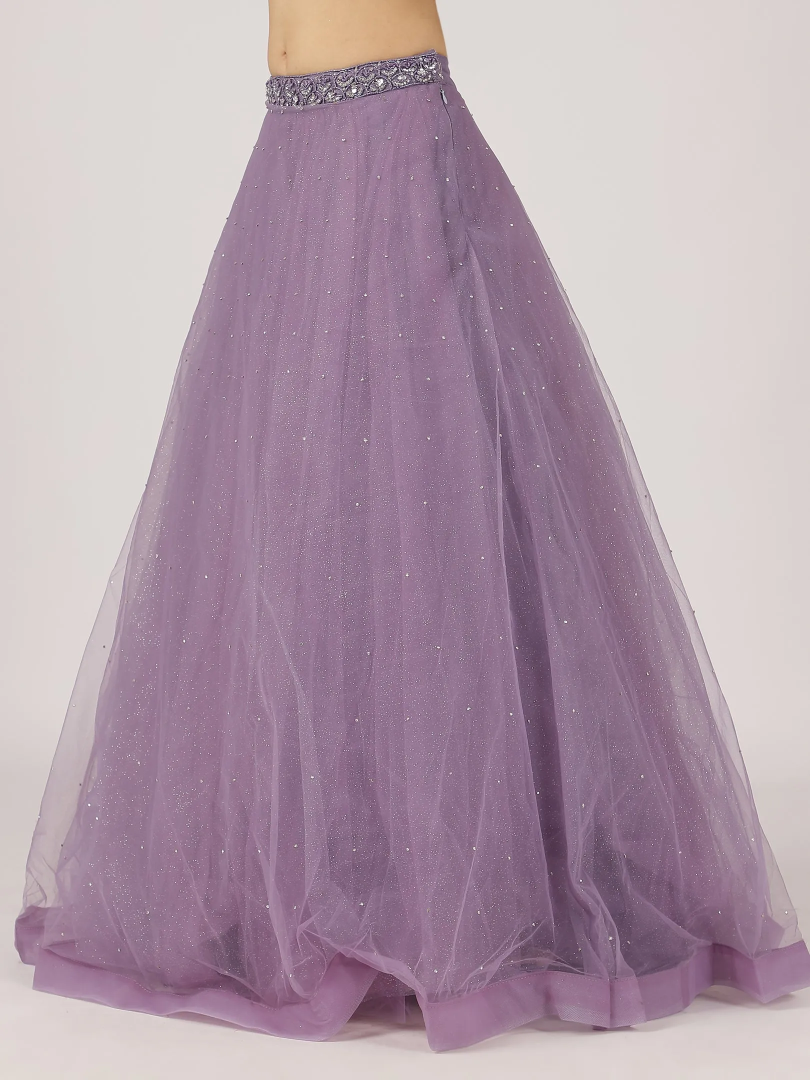 Lavender Net Lehenga with Intricate Sequin & Embroidery Work
