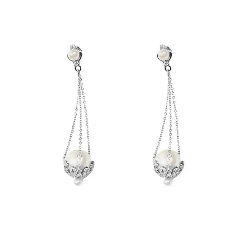LOVCIA Elegant Tassel Pearl & Zircon Drop Earrings for Women