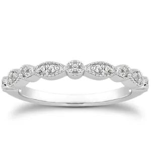LOVCIA Luxury 14k White Gold Vintage-Inspired Pave Diamond Milgrain Wedding Band