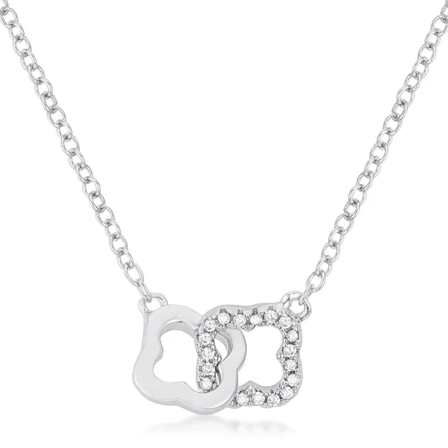 LOVCIA Rhodium-Plated Floral Link Necklace with 0.21 Ct Cubic Zirconia