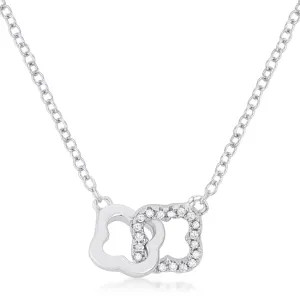 LOVCIA Rhodium-Plated Floral Link Necklace with 0.21 Ct Cubic Zirconia