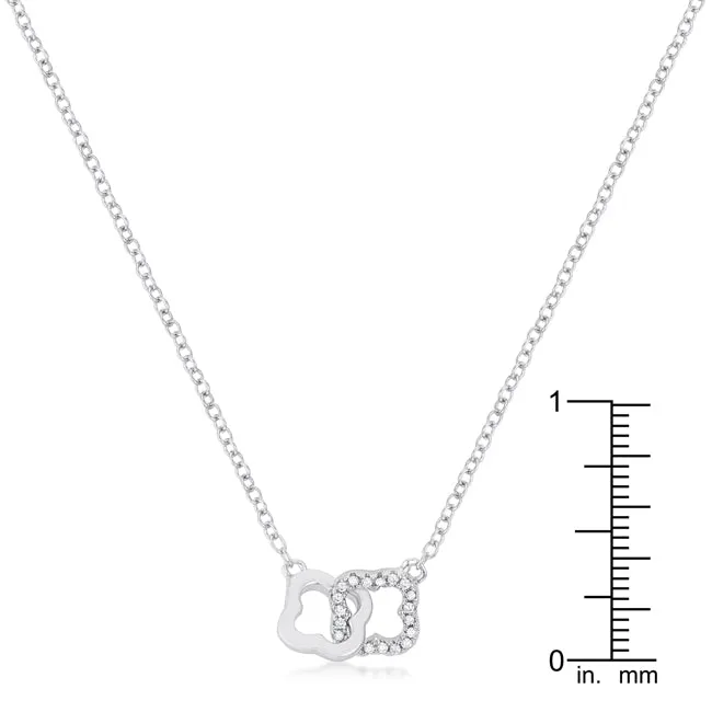 LOVCIA Rhodium-Plated Floral Link Necklace with 0.21 Ct Cubic Zirconia