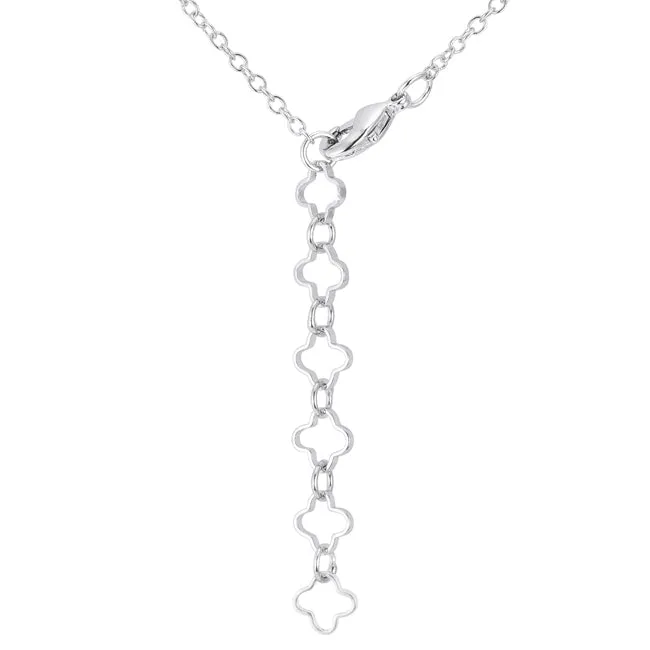 LOVCIA Rhodium-Plated Floral Link Necklace with 0.21 Ct Cubic Zirconia