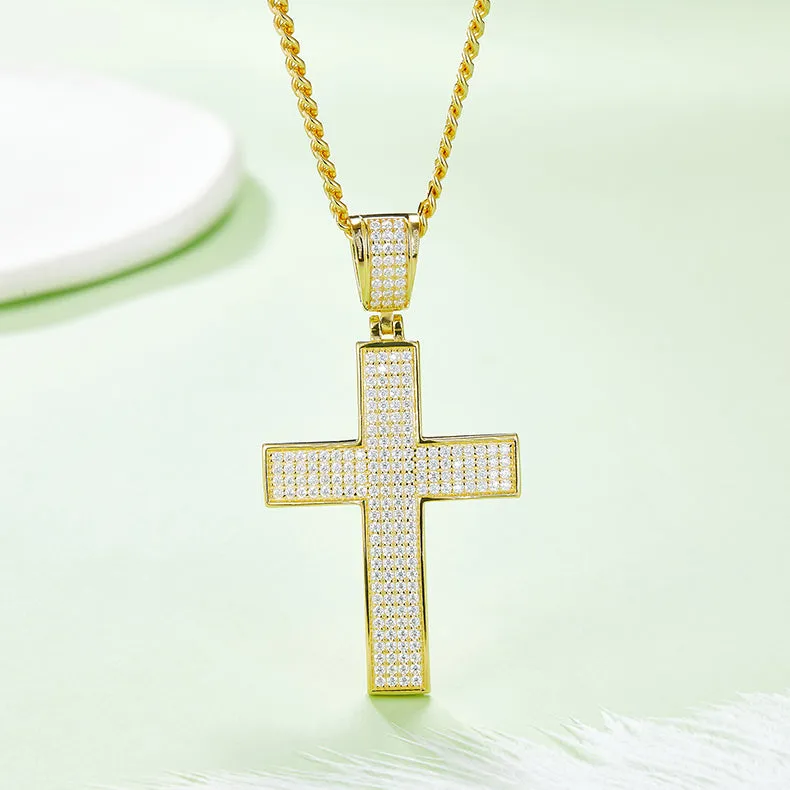 Luxurious Classical Crucifix Small Round Cut Moissanite Necklace