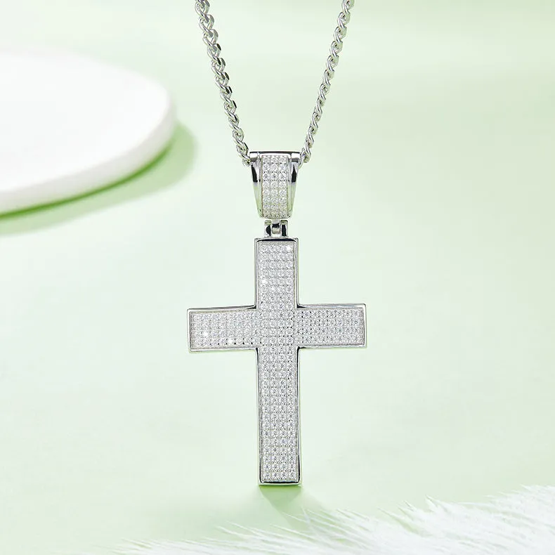 Luxurious Classical Crucifix Small Round Cut Moissanite Necklace