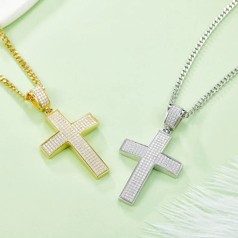 Luxurious Classical Crucifix Small Round Cut Moissanite Necklace