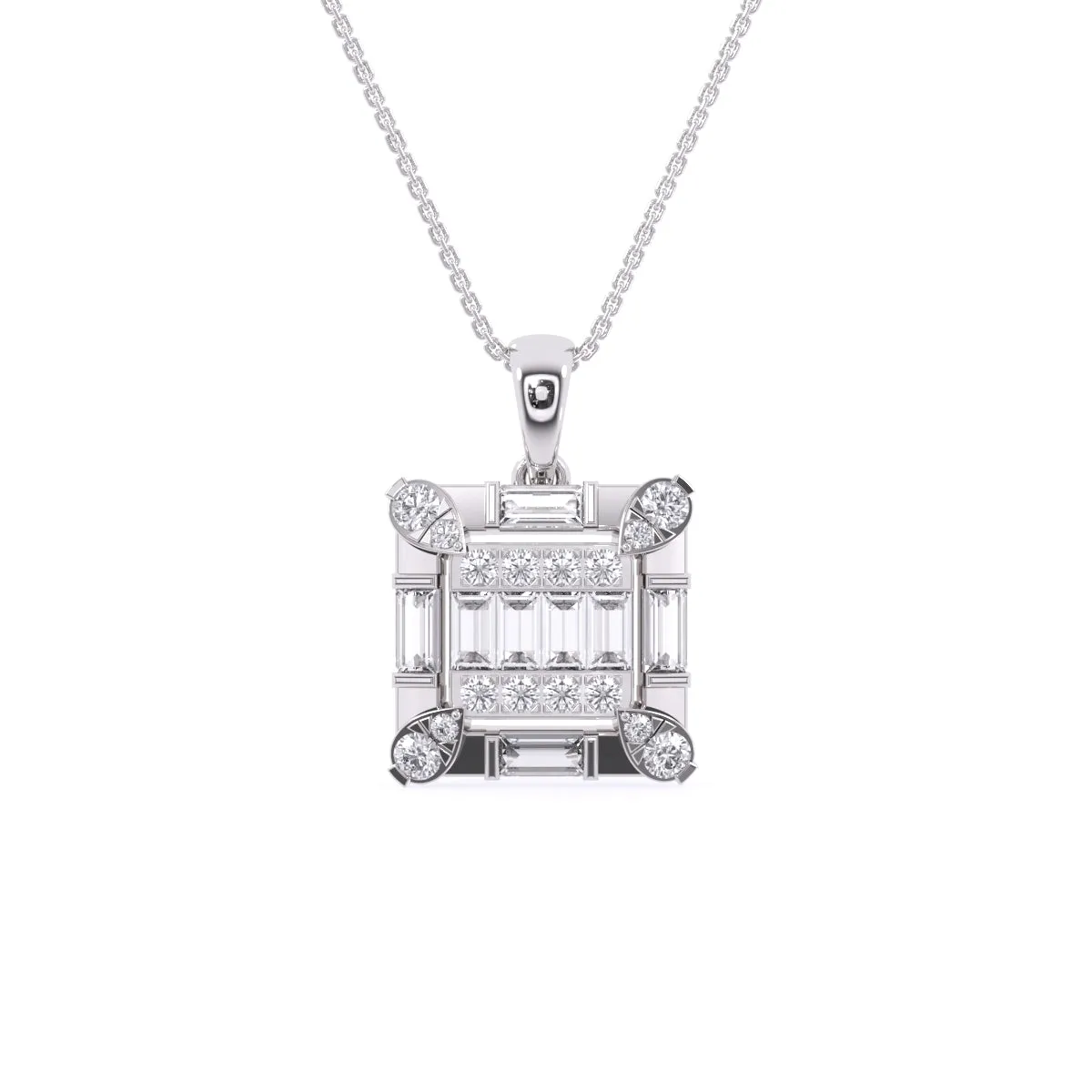 Luxurious Diamond Square Charm Pendant