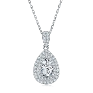 Luxurious Soleste Halo 1.0 Carat Pear Drop Moissanite Necklace