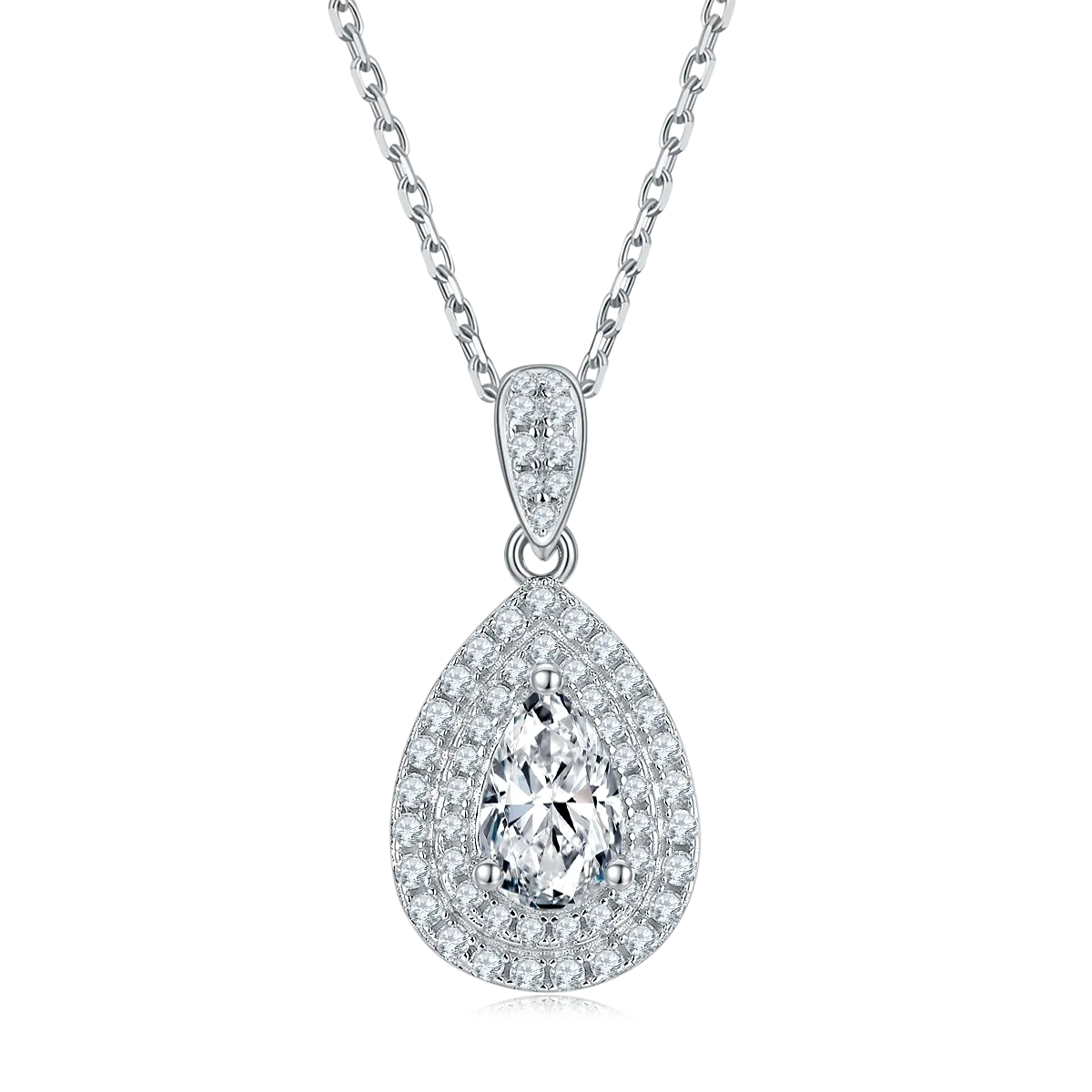 Luxurious Soleste Halo 1.0 Carat Pear Drop Moissanite Necklace