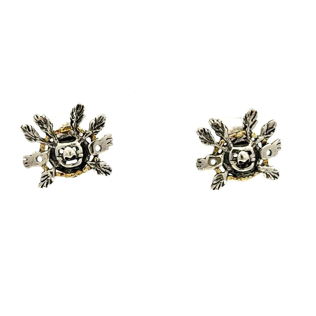 Mask Stud Sterling Silver Earrings Accented with Alaskan Gold Nuggets