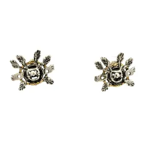 Mask Stud Sterling Silver Earrings Accented with Alaskan Gold Nuggets