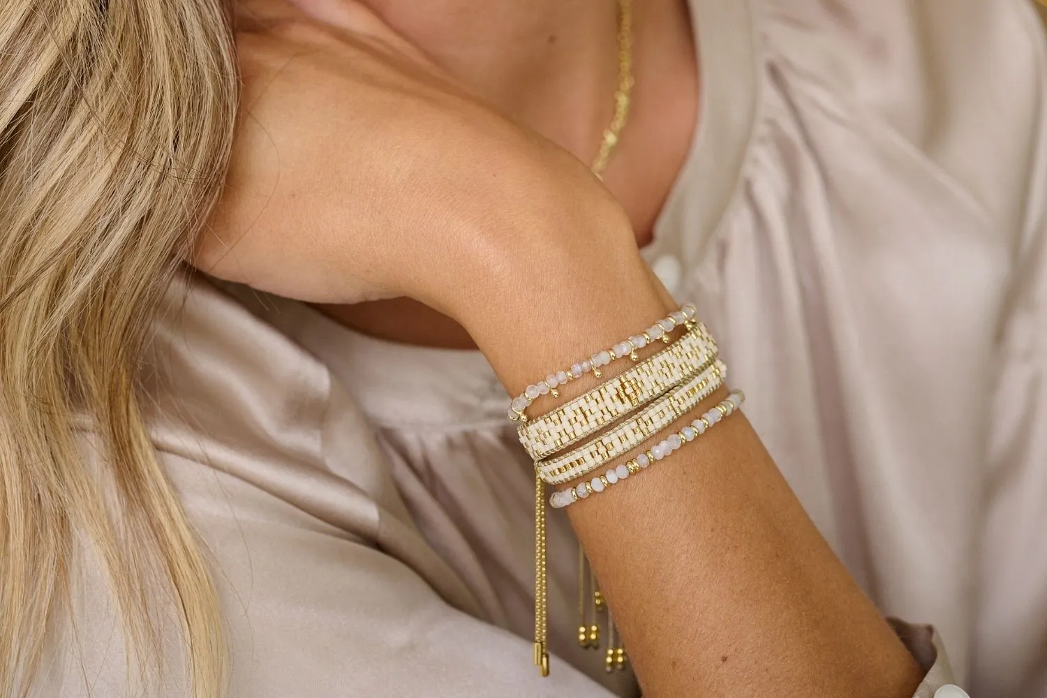 Maya Gold & Cream Beaded Friendship Bracelet