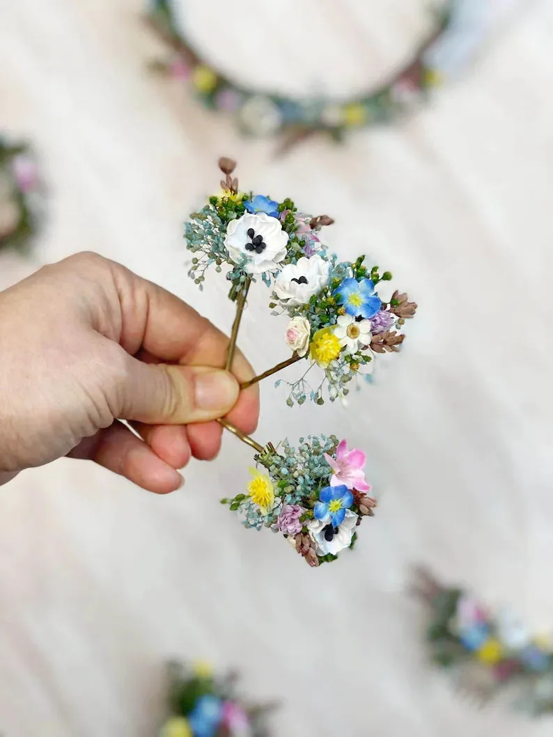 Meadow flower hair comb and hairpins