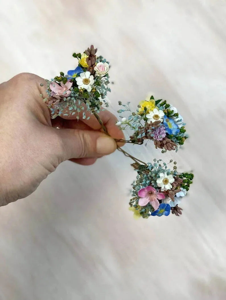 Meadow flower hair comb and hairpins