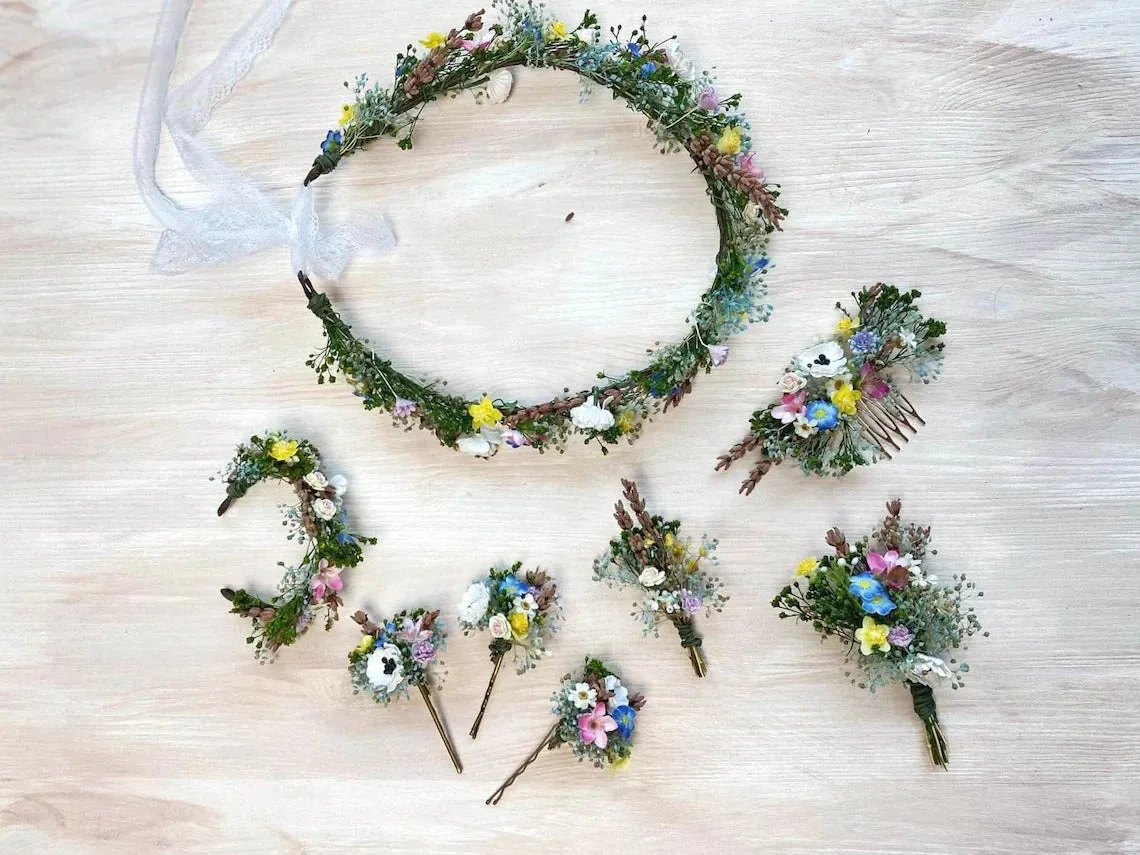 Meadow flower hair comb and hairpins