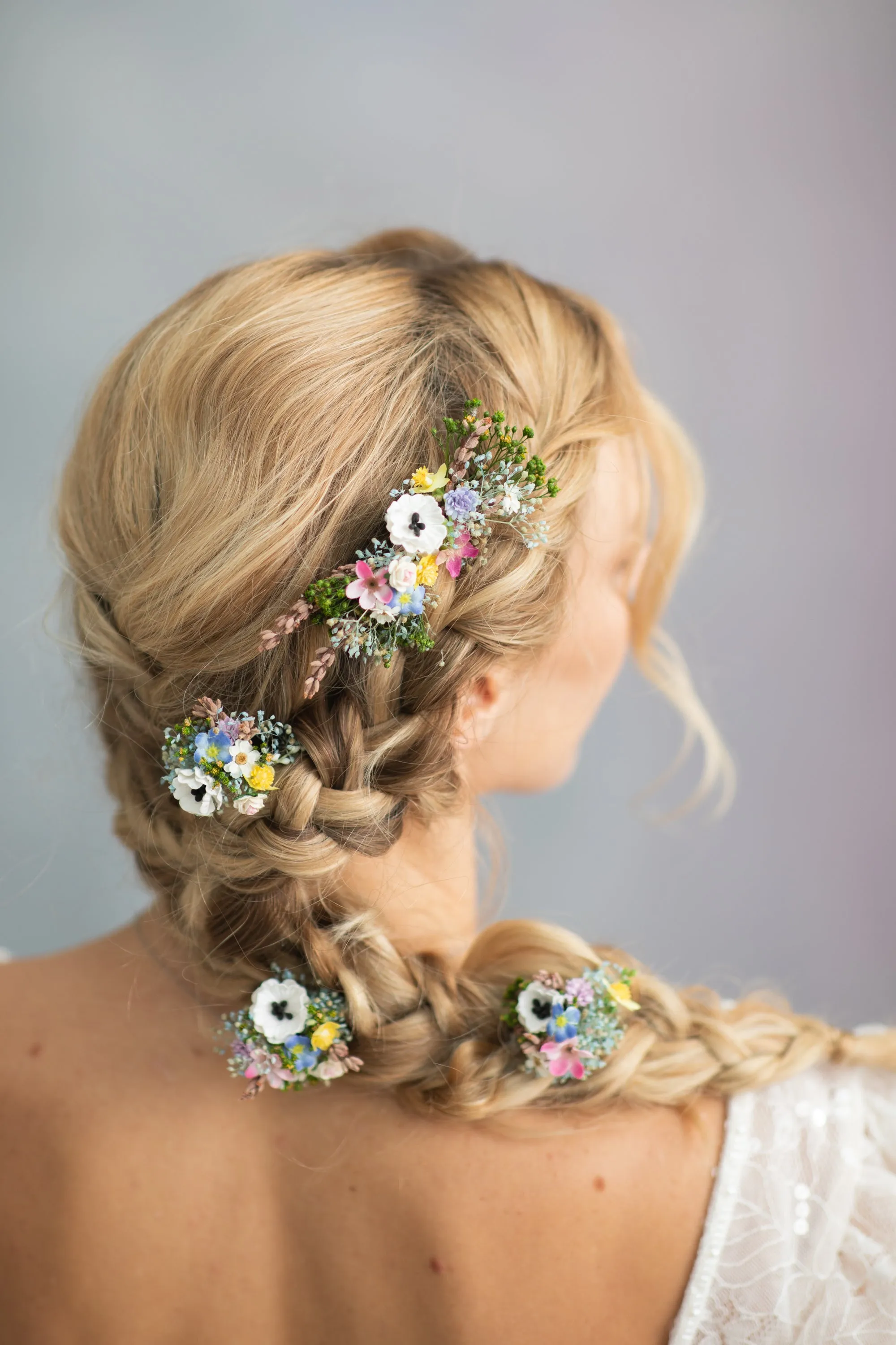 Meadow flower hair comb and hairpins