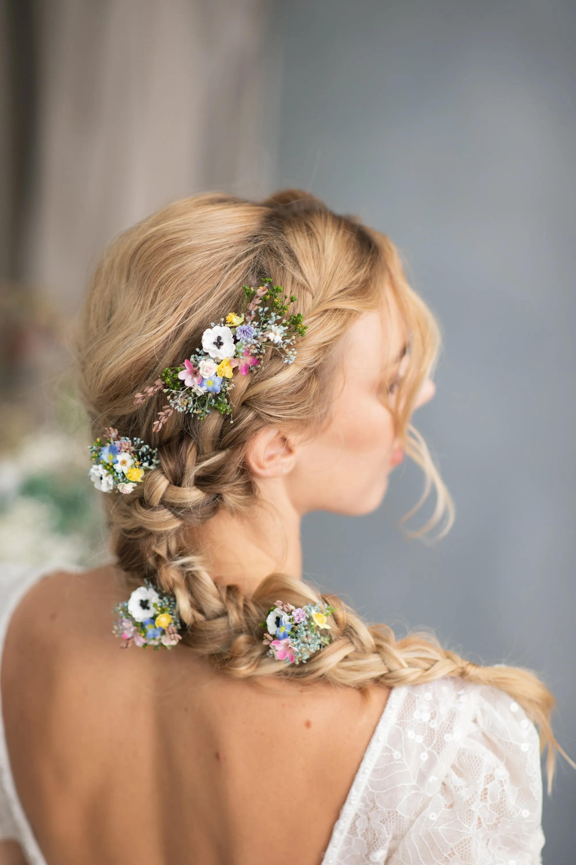 Meadow flower hair comb and hairpins