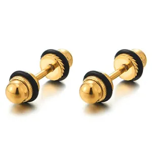 Men Womens Gold Color Dome Screw Stud Earrings, Polished, Steel Cheater Fake Ear Plugs Gauges Tunnel