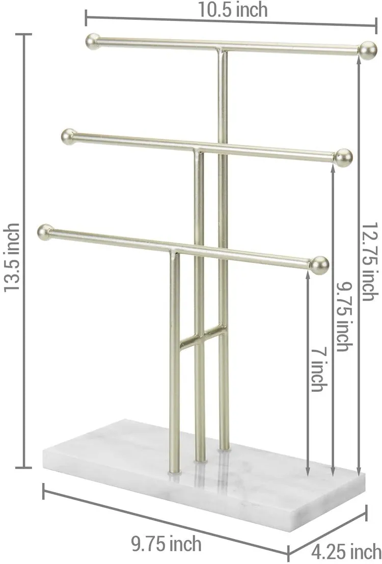 Metal Necklace Display Stand with Stone Base, Brass-Tone