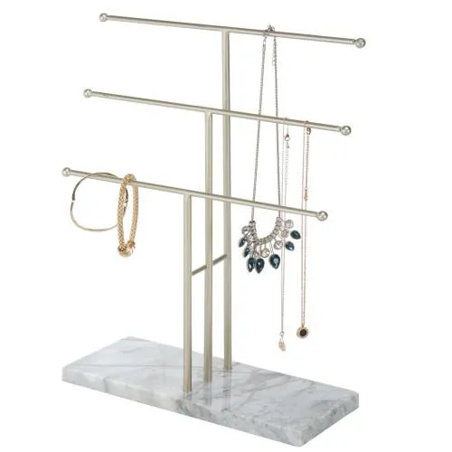 Metal Necklace Display Stand with Stone Base, Brass-Tone