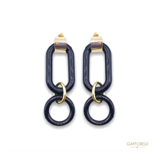 Modern Black Polyester and Aluminum Earrings with Gold Hook Black 02 - Gafforelli Srl