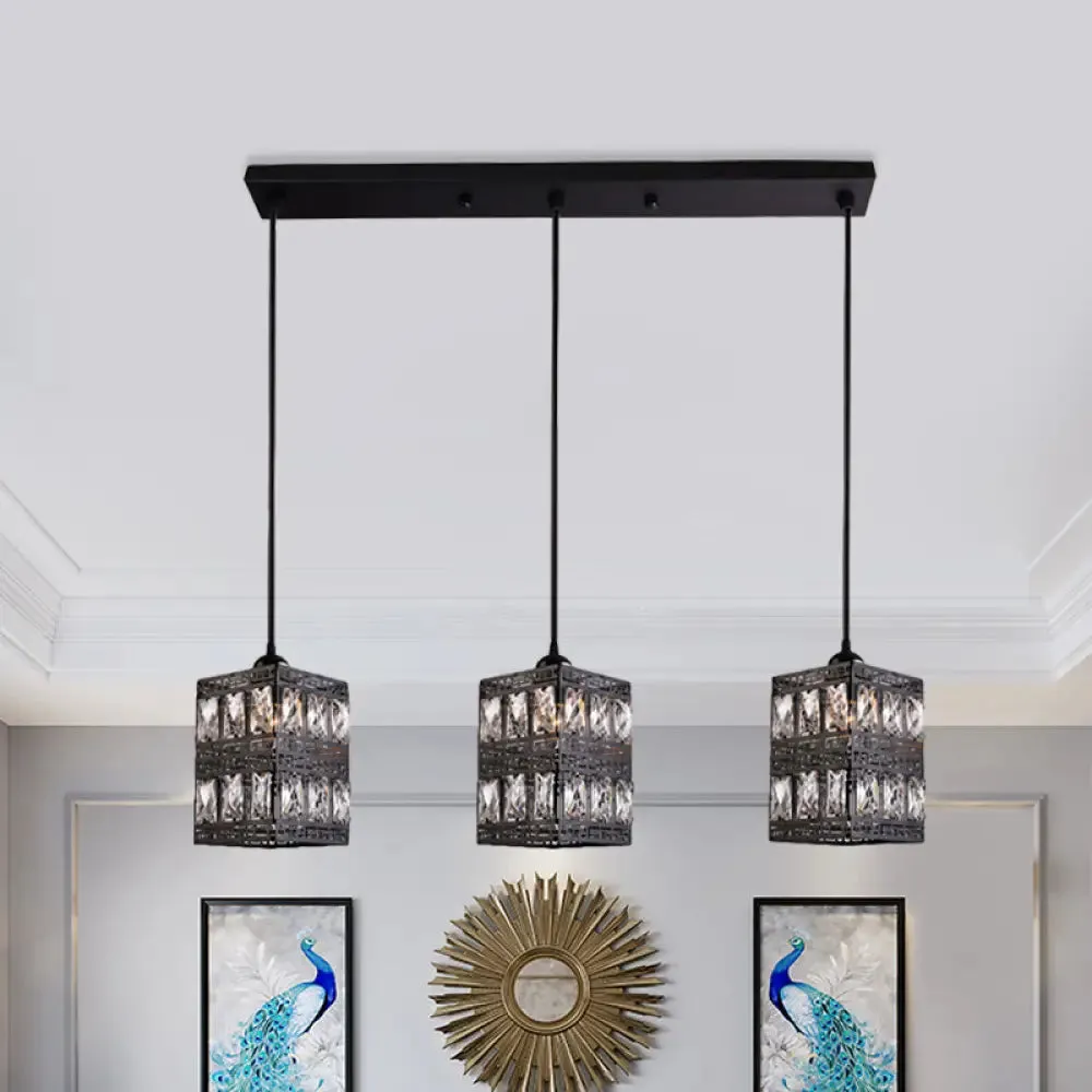 Modern Crystal Cluster Pendant Light with 3 Lights - Black Finish