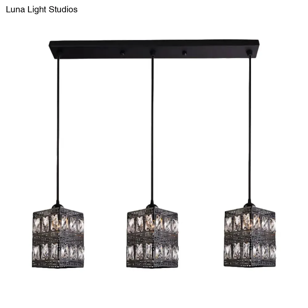 Modern Crystal Cluster Pendant Light with 3 Lights - Black Finish